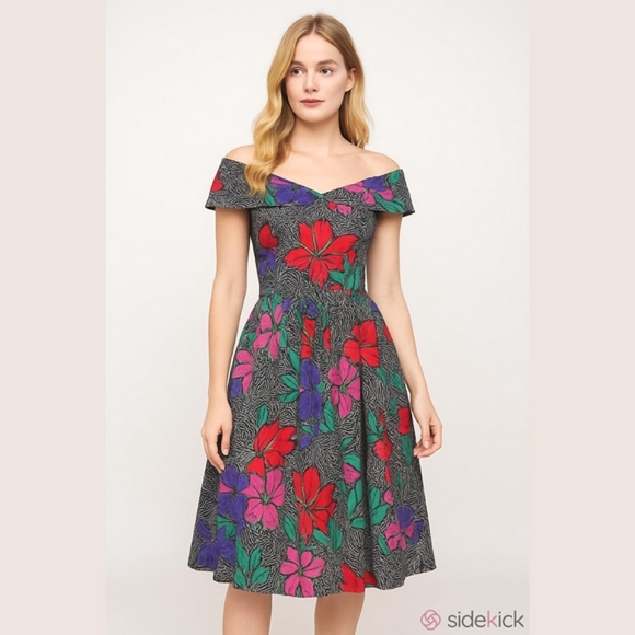 Robbie Bee Vintage Fit & Flare Dress 100% Cotton Made in USA Milkmaid House - Picture 1 of 9